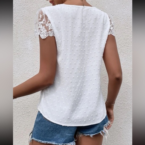 Elegant Sheer Mesh Swiss Dot Floral Print Lace Top Blouse Shirt Pink - Picture 3 of 7